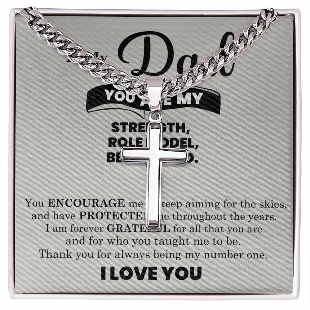 Dad Strength Role Model Best Friend Artisan Cross Cuban Chain Two-Tone Box